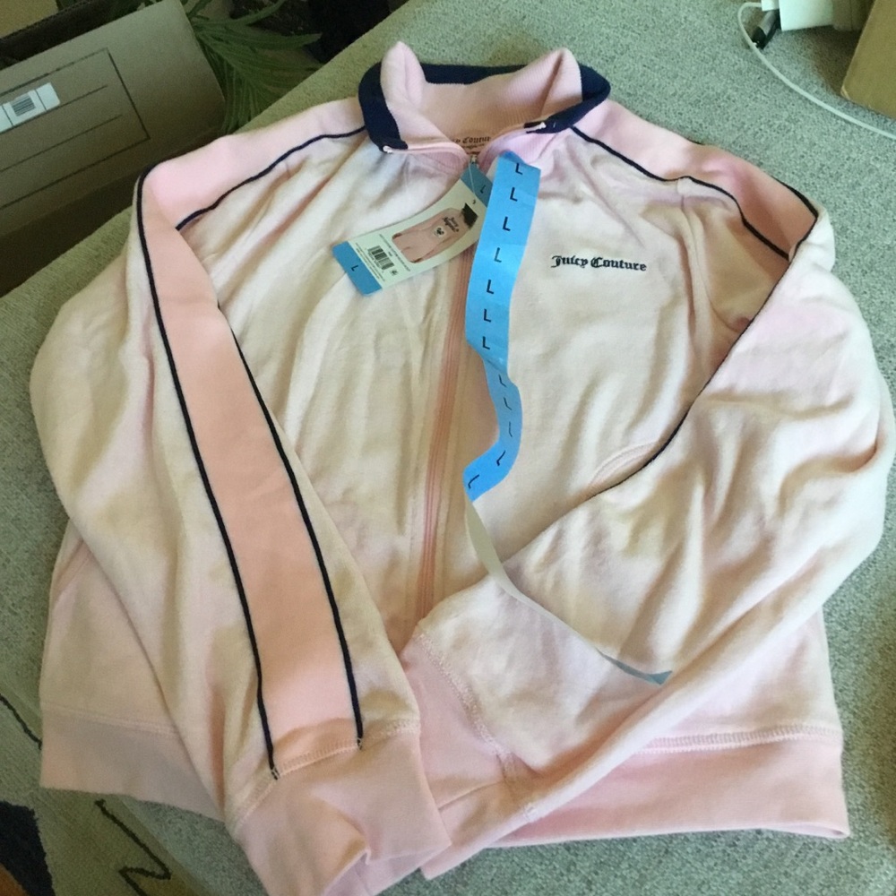 Juicy Couture Light Pink Velour Zip-Up Jacket with Navy Trim